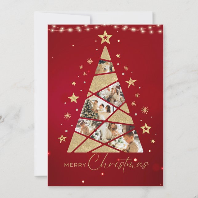 Red Christmas Tree Family  Holiday Card (Front)