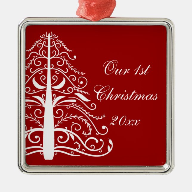 Red Christmas Tree First Christmas Together Metal Tree Decoration (Front)