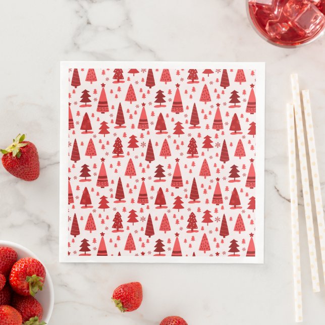 Red Christmas Tree Forest Cute Pattern Napkin (Insitu)