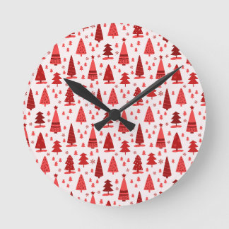 Red Christmas Tree Forest Cute Pattern Round Clock