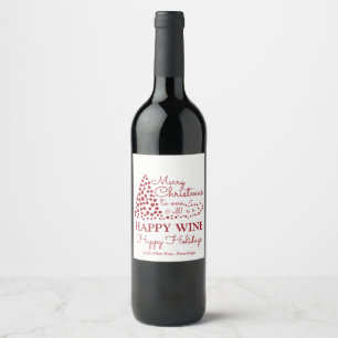 Red Christmas Tree, Happy Wine Happy Holidays Wine Label