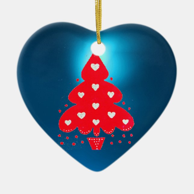 RED CHRISTMAS TREE HOLIDAY PARTY blue Ceramic Tree Decoration (Front)