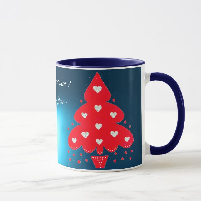 RED CHRISTMAS TREE HOLIDAY PARTY blue Mug (Right)