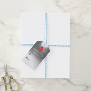 RED CHRISTMAS TREE HOLIDAY PARTY green Gift Tags