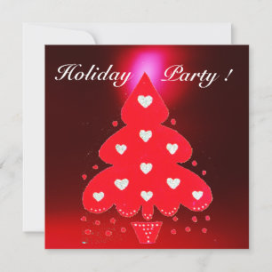 RED CHRISTMAS TREE HOLIDAY PARTY green white Invitation