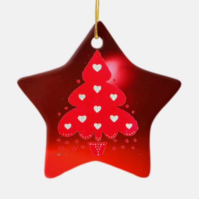 RED CHRISTMAS TREE HOLIDAY PARTY red Ceramic Tree Decoration (Front)