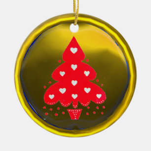 RED CHRISTMAS TREE HOLIDAY PARTY yellow Ceramic Tree Decoration