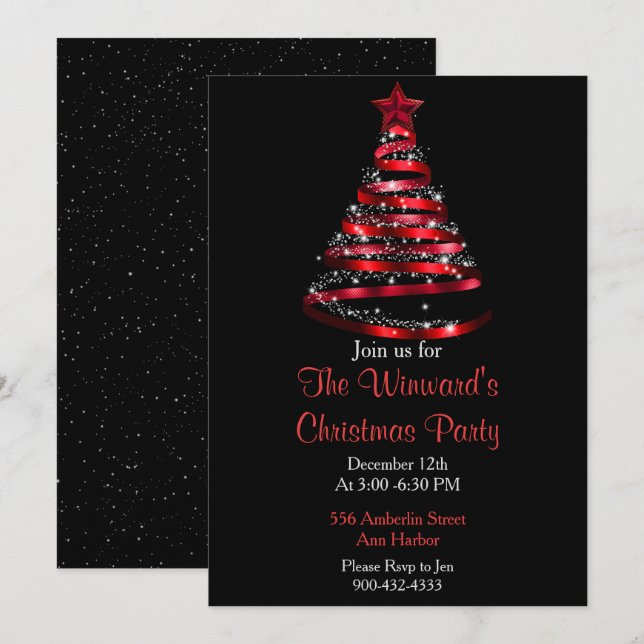 Red Christmas Tree Invitation (Front/Back)