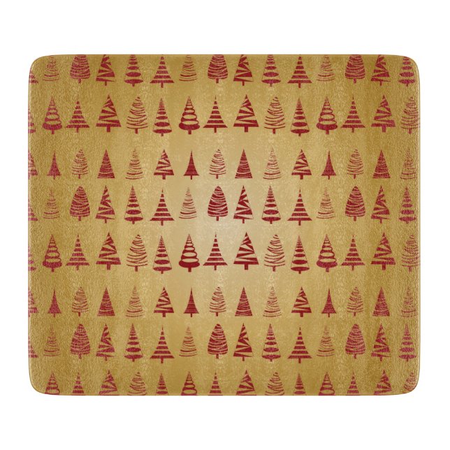 Red Christmas tree modern on Gold Cutting Board (Front)