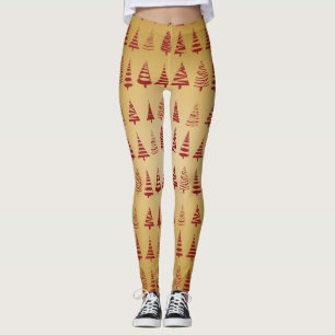 Red Christmas tree modern on Gold Leggings