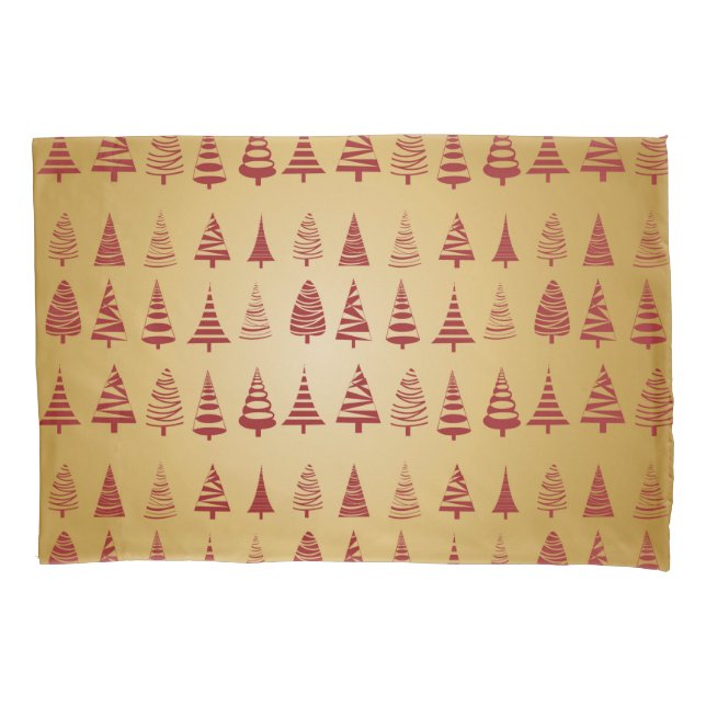 Red Christmas tree modern on Gold Pillowcase (Front)