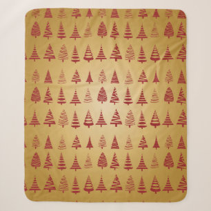Red Christmas tree modern on Gold Sherpa Blanket