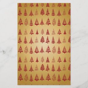 Red Christmas tree modern on Gold Stationery