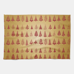 Red Christmas tree modern on Gold Tea Towel