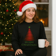 Red Christmas  Tree on Black Sweatshirt
