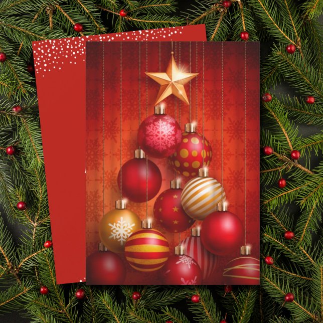 Red Christmas Tree Ornaments Holiday Card (Creator Uploaded)
