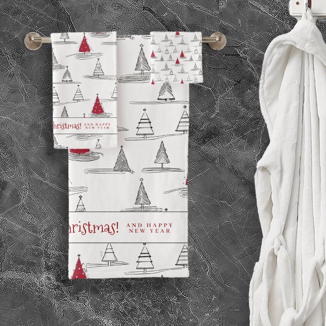 Red Christmas Tree Pattern#5 ID1009 Bath Towel Set (Creator Uploaded)