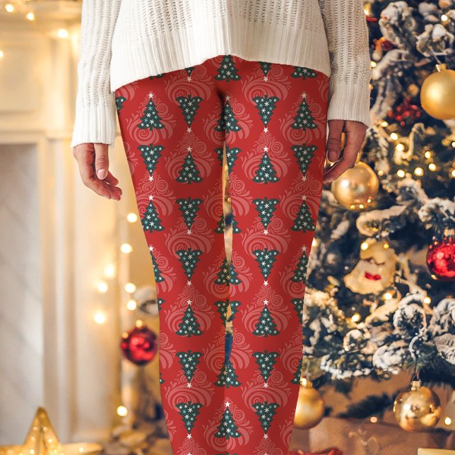 Red Christmas Tree Pattern Holiday Leggings (Creator Uploaded)
