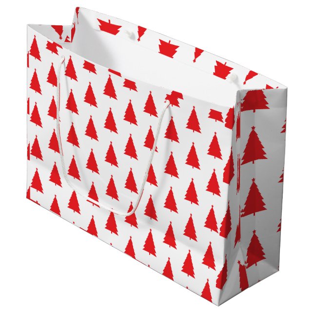 Red Christmas Tree Pattern On White Large Gift Bag (Front Angled)