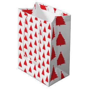 Red Christmas Tree Pattern On White Medium Gift Bag