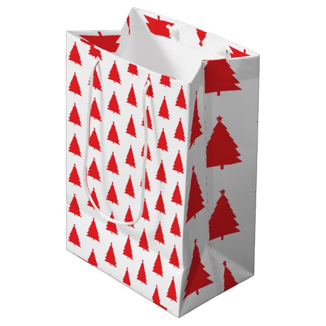 Red Christmas Tree Pattern On White Medium Gift Bag (Front Angled)