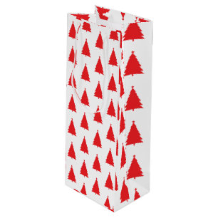 Red Christmas Tree Pattern On White Wine Gift Bag