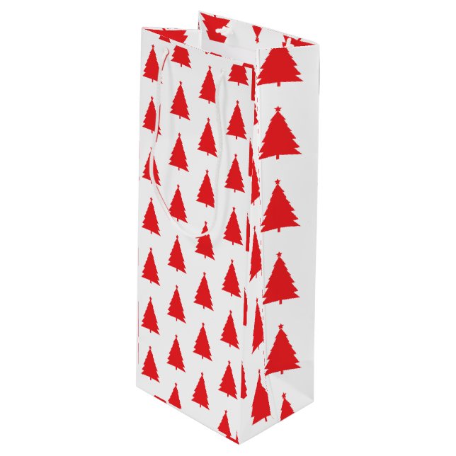 Red Christmas Tree Pattern On White Wine Gift Bag (Front Angled)