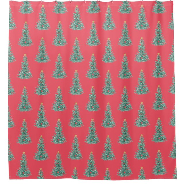 Red Christmas Tree pattern Shower Curtain (Front)