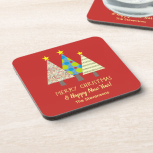 Red Christmas Tree Personalised Coaster