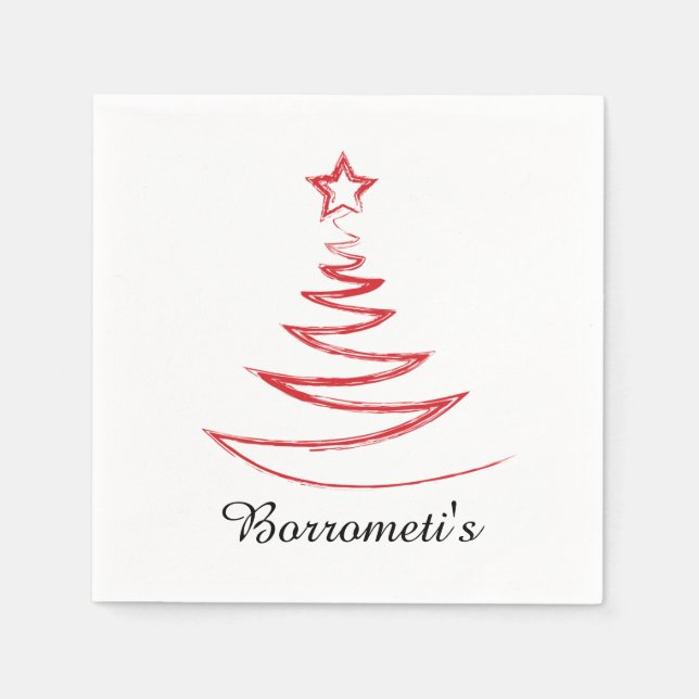 Red Christmas Tree Personalised Cocktail Napkin (Front)