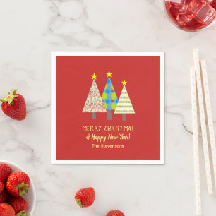 Red Christmas Tree Personalised Napkin