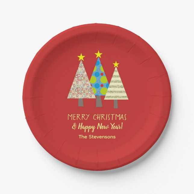 Red Christmas Tree Personalised  Paper Plate (Front)