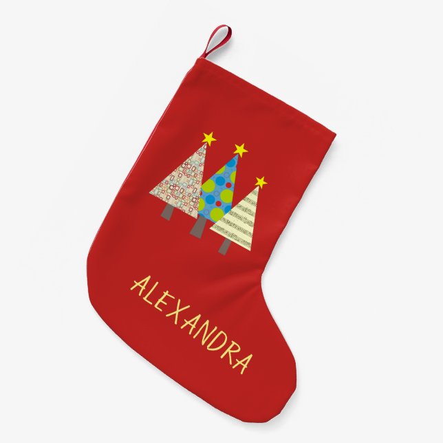 Red Christmas Tree Personalised Small Christmas Stocking (Front (Hanging))