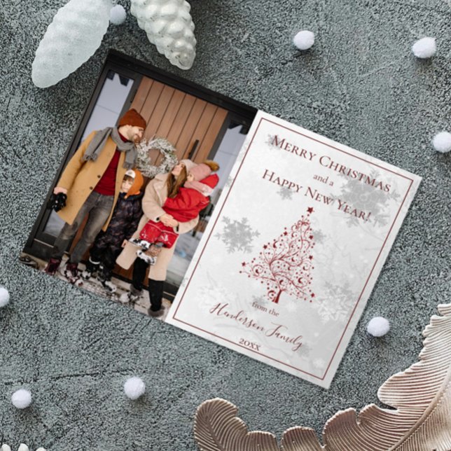 Red Christmas Tree Photo Holiday Card (Red Christmas Tree Photo Holiday Card)