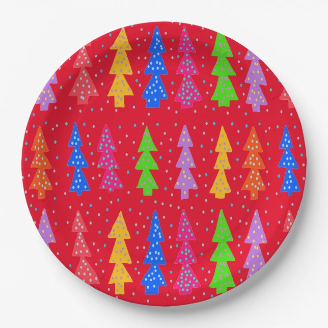 Red Christmas Tree Pop Art   Paper Plate (Front)