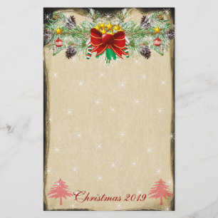 Red Christmas Tree Stars Lights Garland Stationery