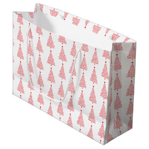 Red Christmas Tree Stars Pattern On White Large Gift Bag