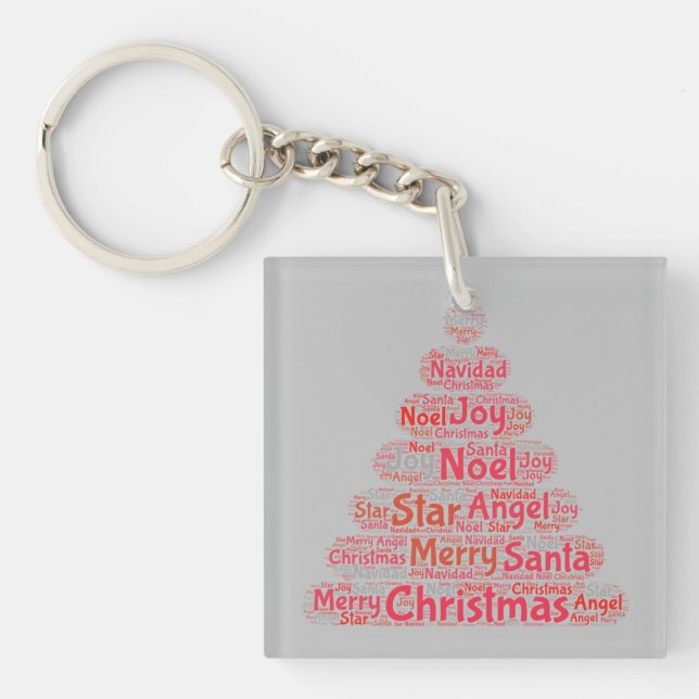 Red Christmas Tree Typography Key Ring (Front)