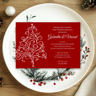 Red Christmas Tree Winter Post Wedding Brunch Invitation