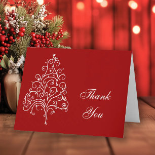 Red Christmas Tree Winter Thank You Card
