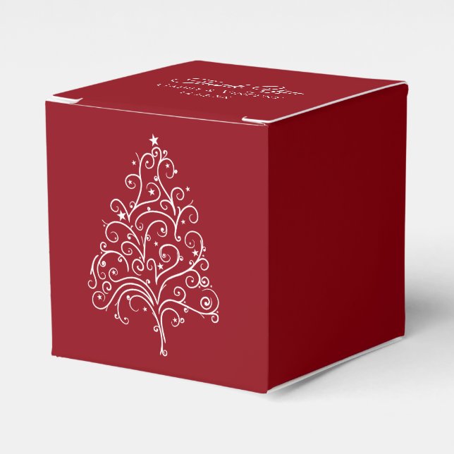 Red Christmas Tree Winter Wedding Favour Box (Front Side)