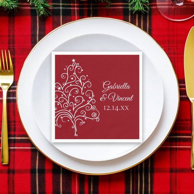 Red Christmas Tree Winter Wedding Napkin (Creator Uploaded)