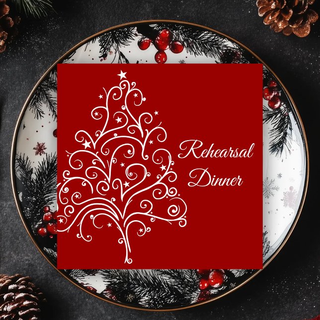 Red Christmas Tree Winter Wedding Rehearsal Dinner Invitation (Creator Uploaded)