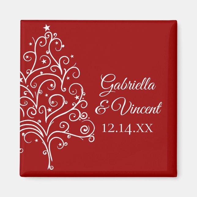 Red Christmas Tree Winter Wedding Save the Date Magnet (Front)