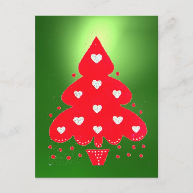 RED CHRISTMAS TREE WITH HEARTS IN GREEN HOLIDAY PO (Front)