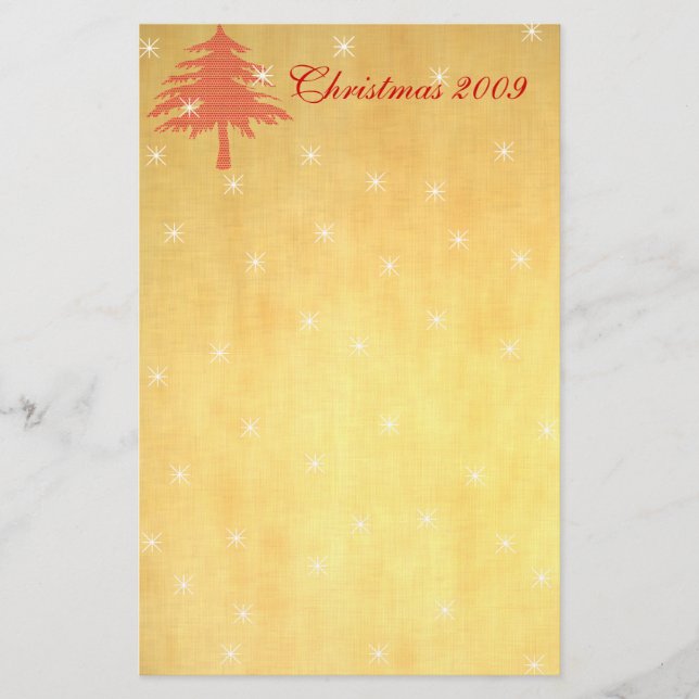 Red Christmas Tree with Stars Stationery (Front)
