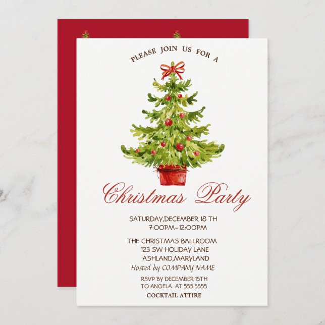 Red  Christmas Trees Company Christmas Party Invitation (Front/Back)