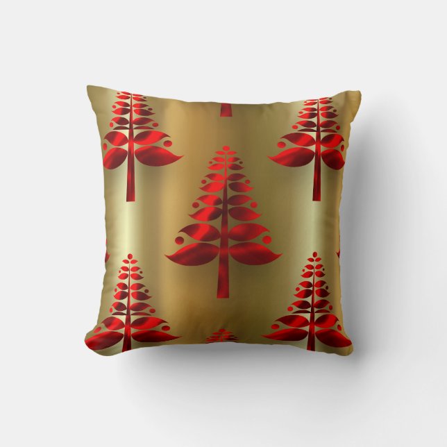 Red Christmas Trees on Gold Cushion (Front)