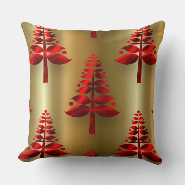 Red Christmas Trees on Gold Cushion (Front)