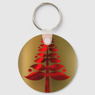 Red Christmas Trees on Gold Key Ring
